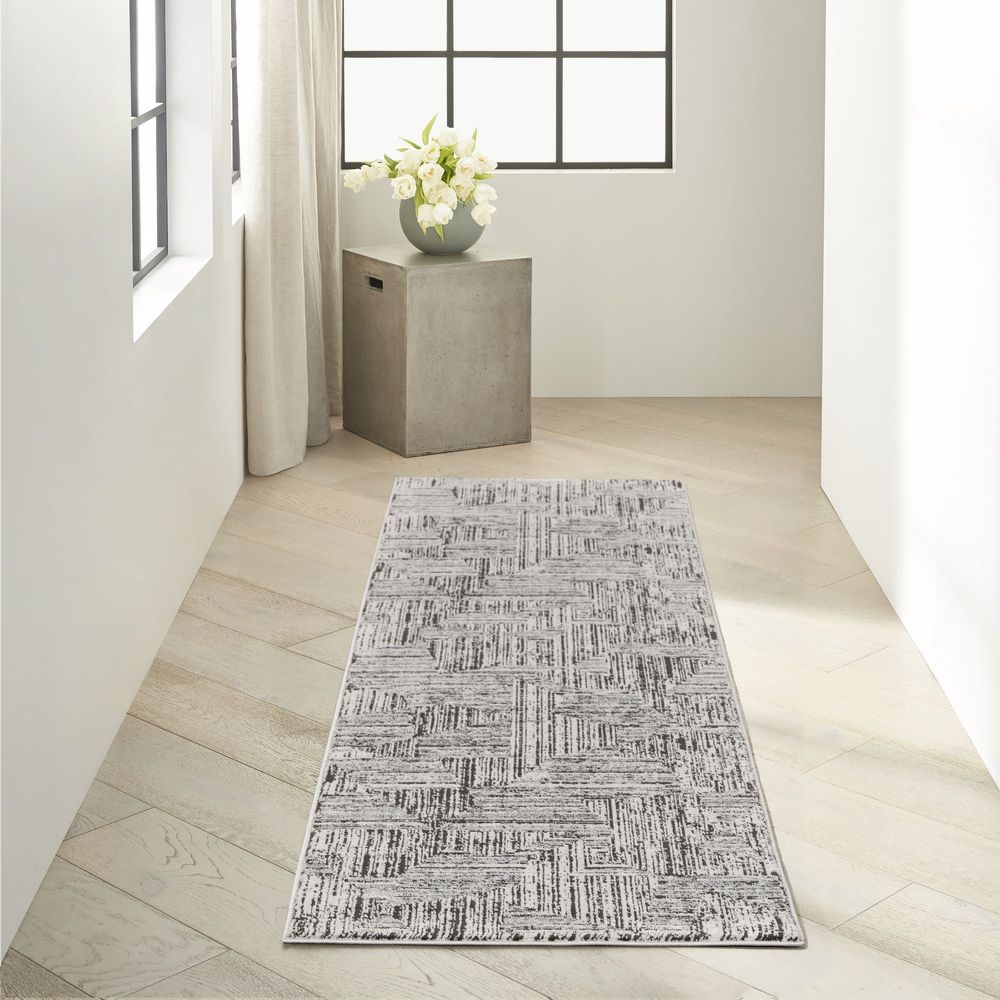 Calvin Klein CK024 Irradiant IRR01 Runner Rug - Cream & Black