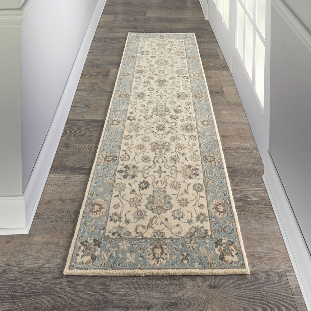 Nourison Living Treasures LI16 Runner Rug - Ivory & Aqua