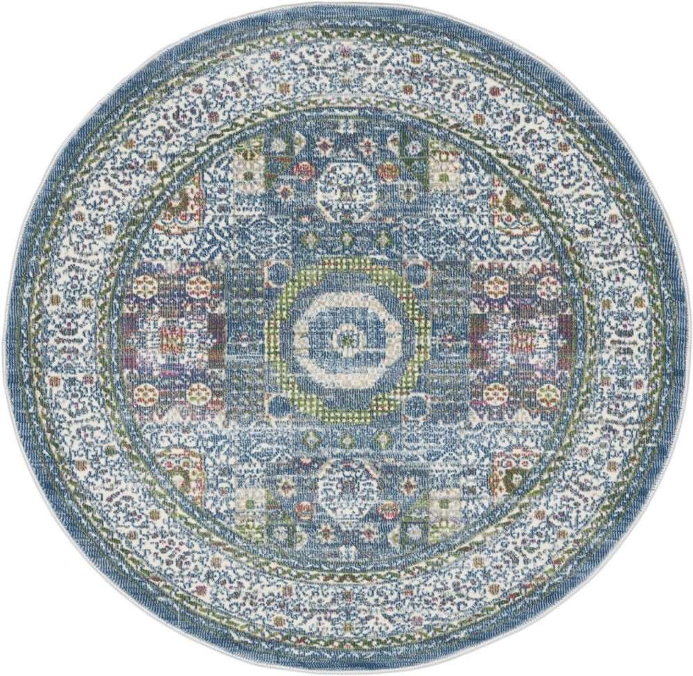 Nourison Ankara Global ANR17 Round Rug - Ivory & Light Blue