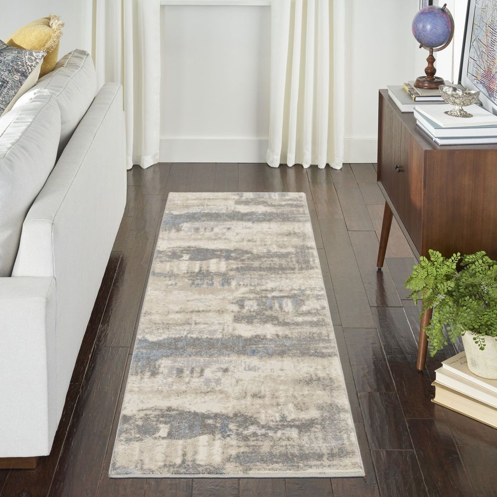 Nourison Solace SLA08 Runner Rug - Ivory Grey & Blue