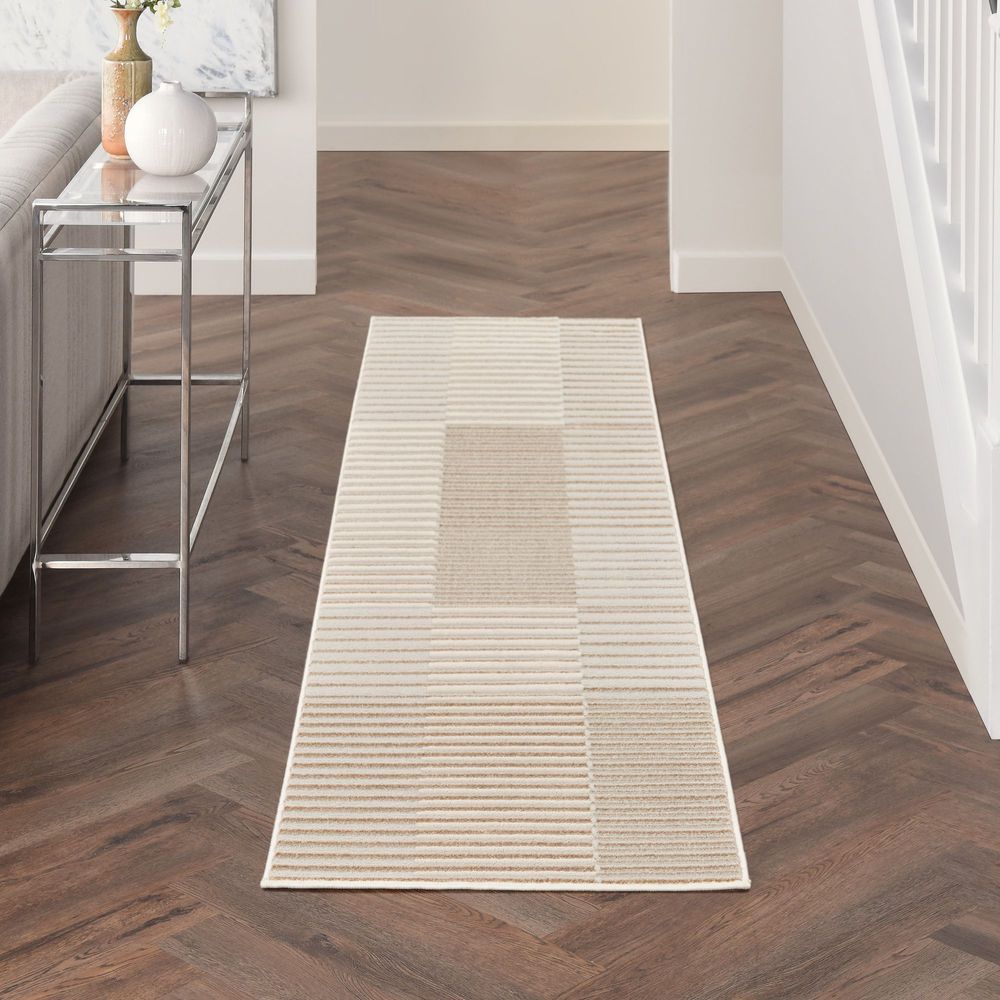 Nourison Brushstrokes BSK04 Runner Rug - Beige & Silver