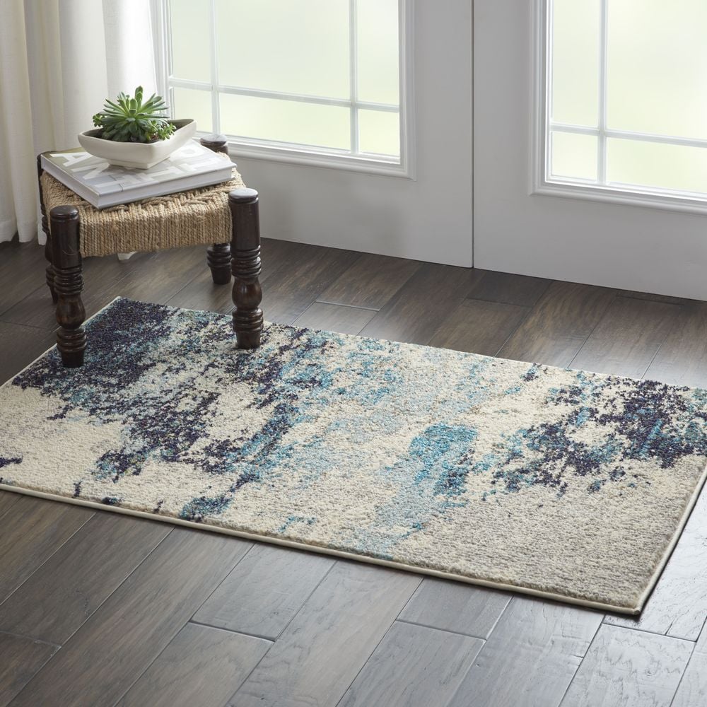 Nourison Celestial CES02 Runner Rug - Ivory & Teal Blue
