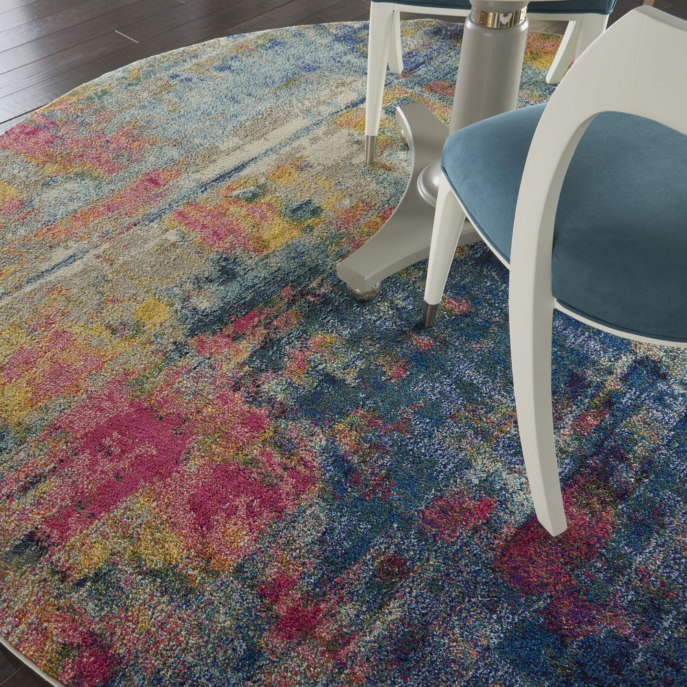 Nourison Celestial CES09 Round Rug - Blue & Yellow