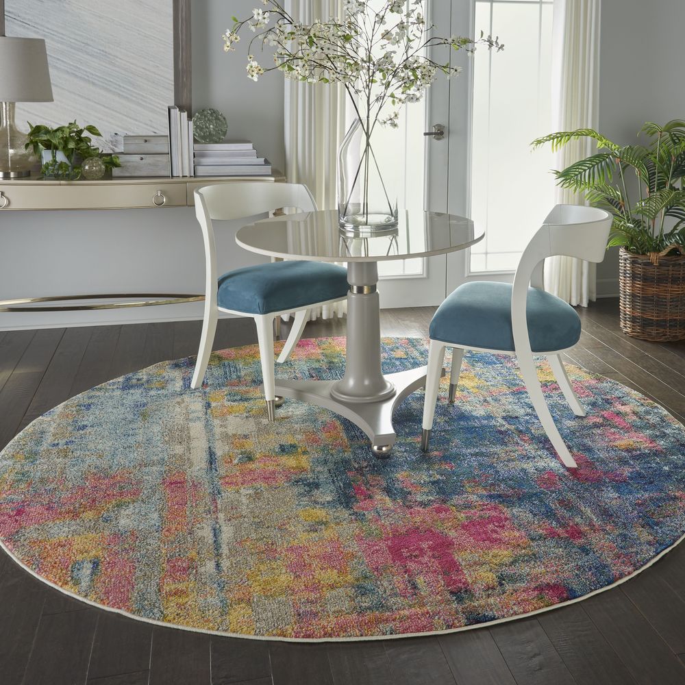 Nourison Celestial CES09 Round Rug - Blue & Yellow