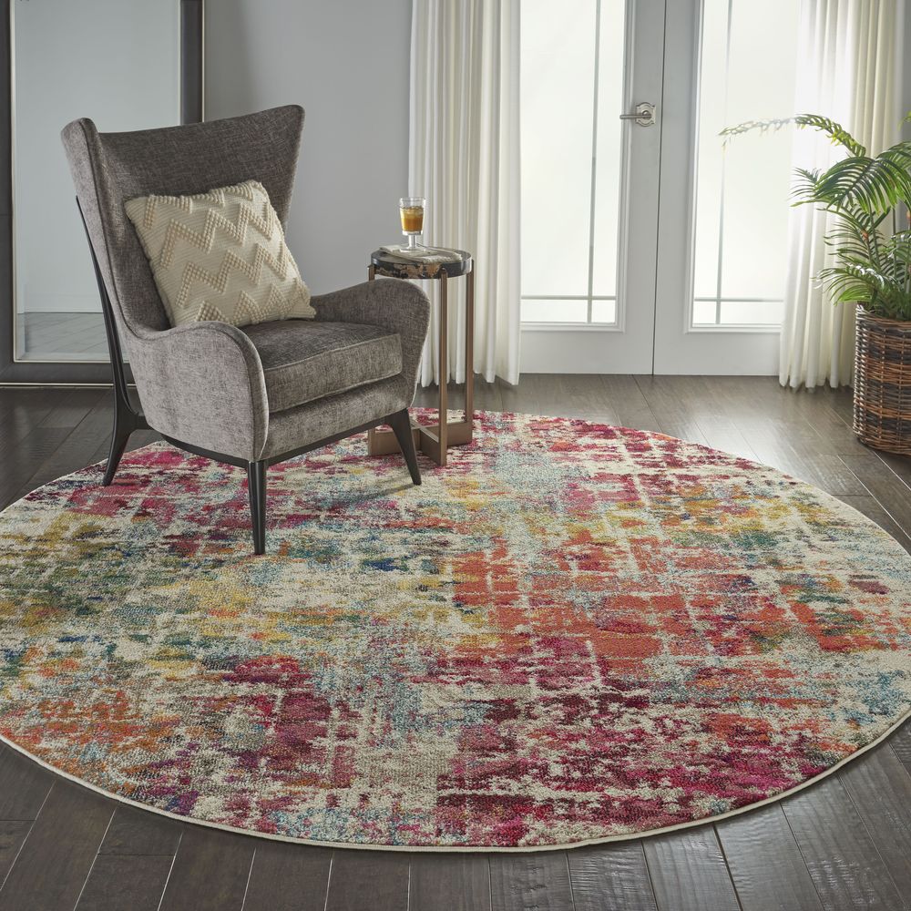 Nourison Celestial CES13 Round Rug - Pink & Multicolour
