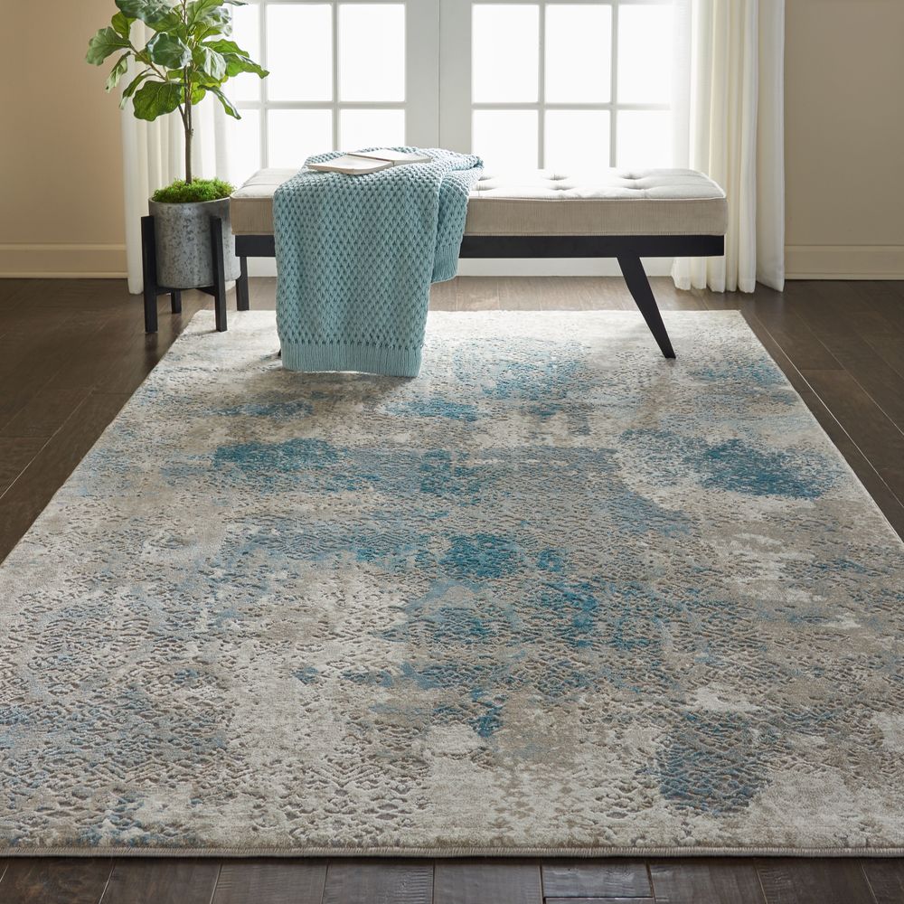 Nourison Karma KRM07 Rug - Ivory & Light Blue