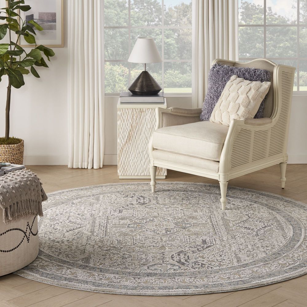 Nourison Lynx LNX01 Round Rug - Ivory Grey &amp; Blue