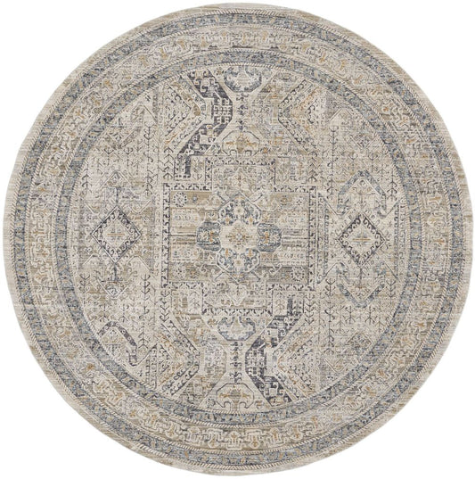 Nourison Lynx LNX01 Round Rug - Ivory Grey &amp; Blue