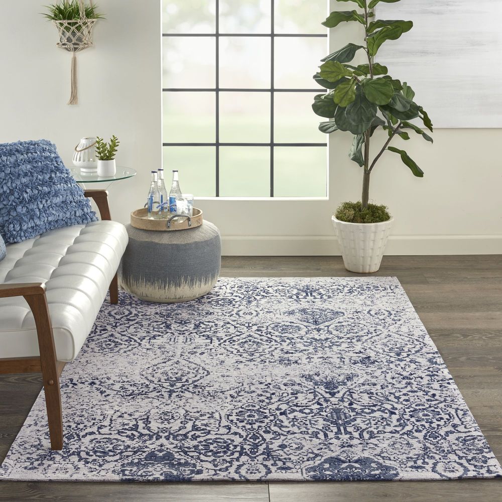 Nourison Damask DAS06 Rug - Ivory &amp; Navy