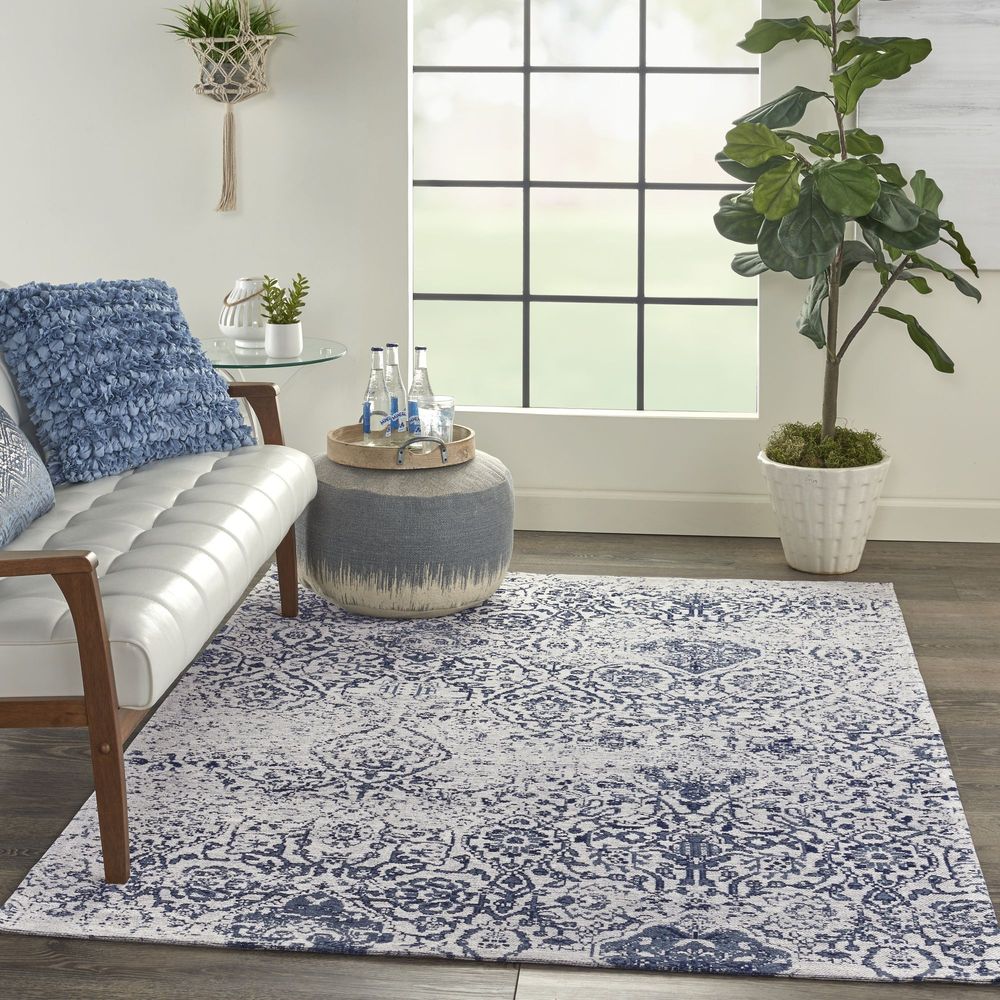 Nourison Damask DAS06 Rug - Ivory &amp; Navy