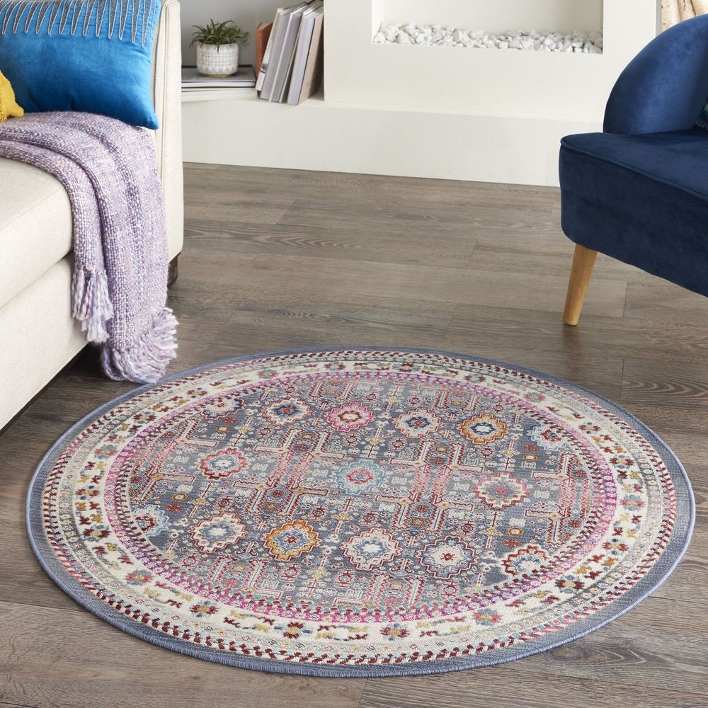 Nourison Vintage Kashan VKA05 Round Rug - Grey &amp; Multicolour