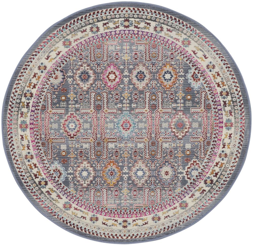 Nourison Vintage Kashan VKA05 Round Rug - Grey &amp; Multicolour