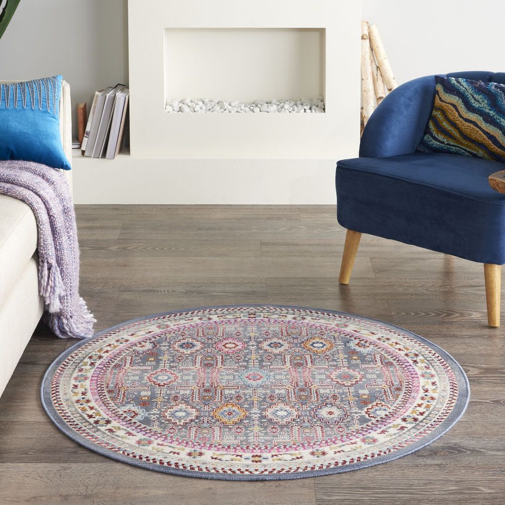 Nourison Vintage Kashan VKA05 Round Rug - Grey &amp; Multicolour