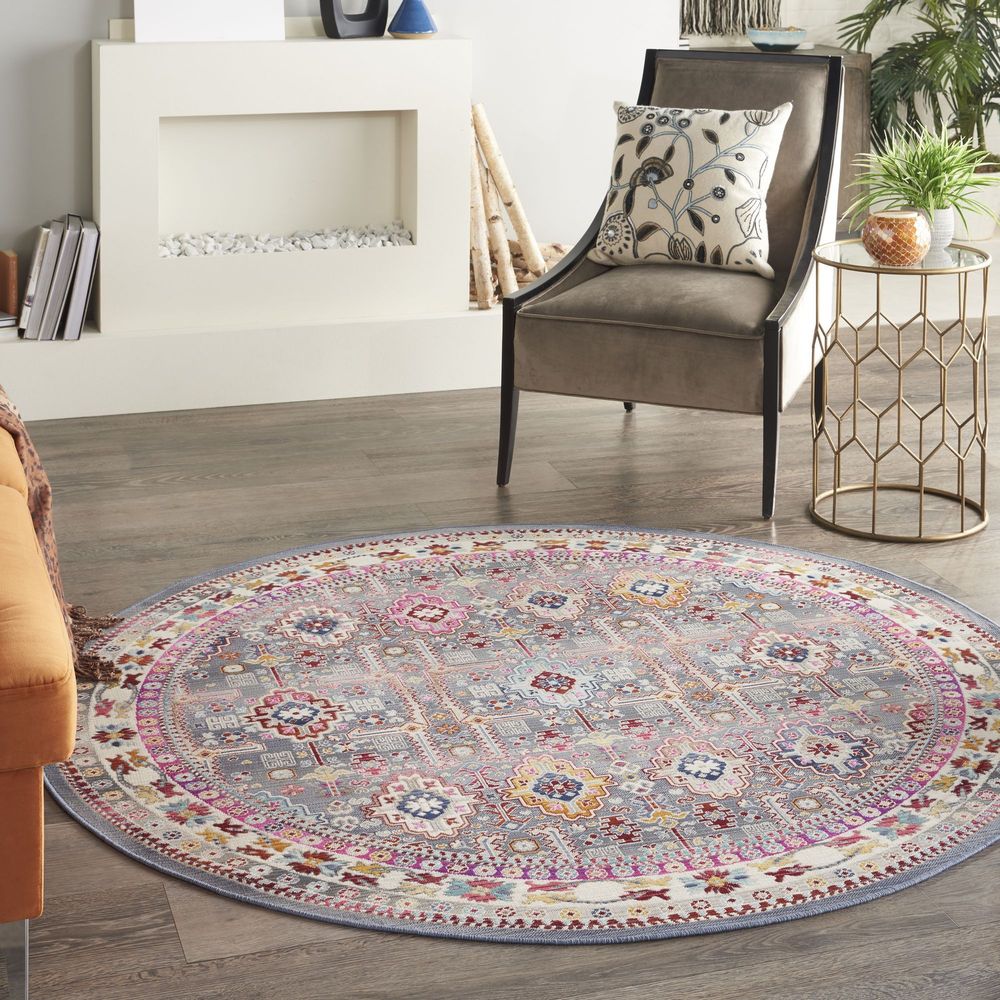 Nourison Vintage Kashan VKA05 Round Rug - Grey &amp; Multicolour