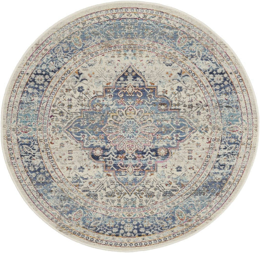 Nourison Vintage Kashan VKA07 Round Rug - Ivory Blue