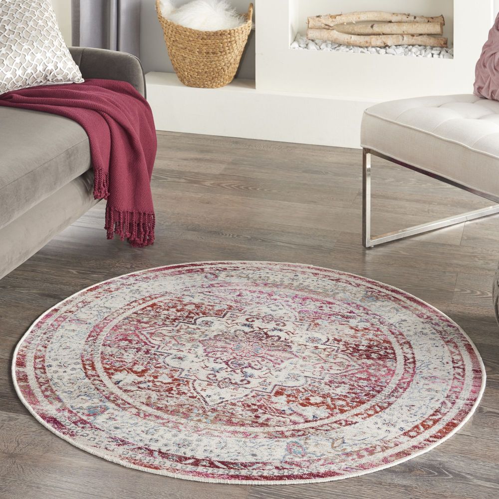 Nourison Vintage Kashan VKA07 Round Rug - Red &amp; Ivory