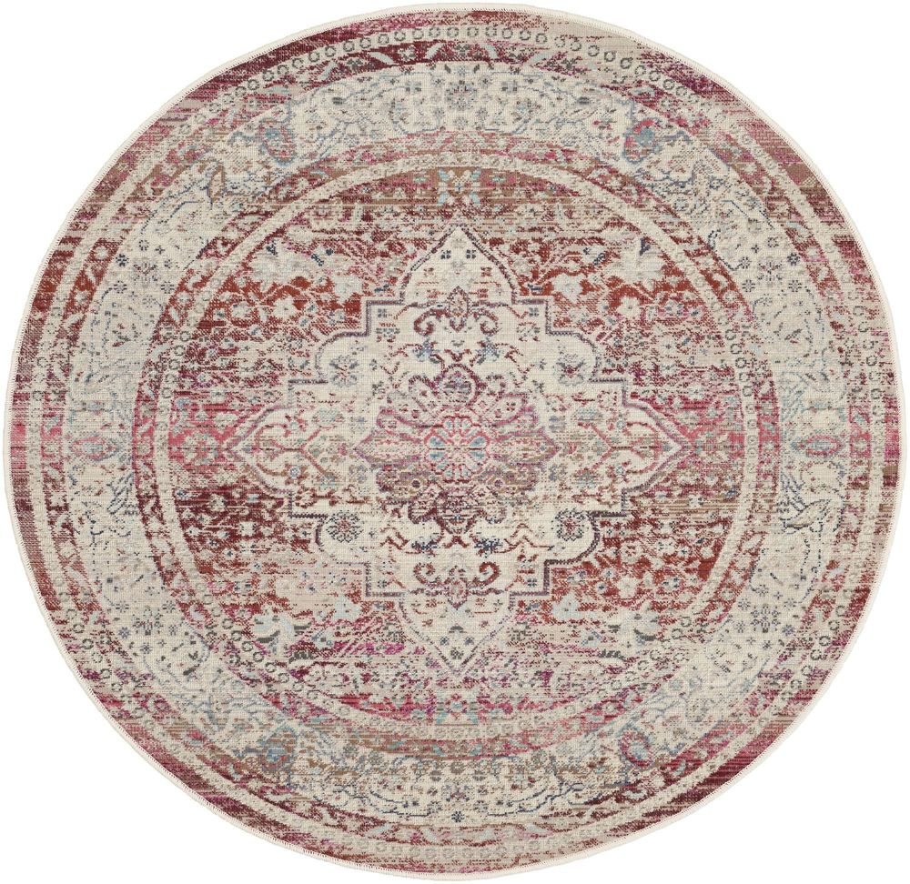 Nourison Vintage Kashan VKA07 Round Rug - Red &amp; Ivory