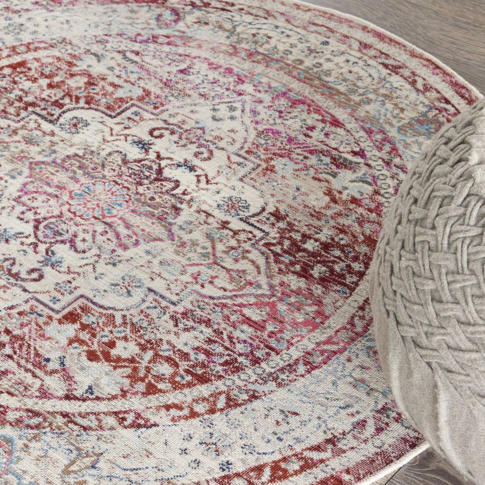 Nourison Vintage Kashan VKA07 Round Rug - Red &amp; Ivory