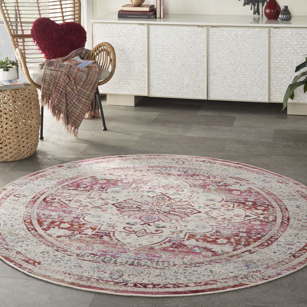 Nourison Vintage Kashan VKA07 Round Rug - Red &amp; Ivory