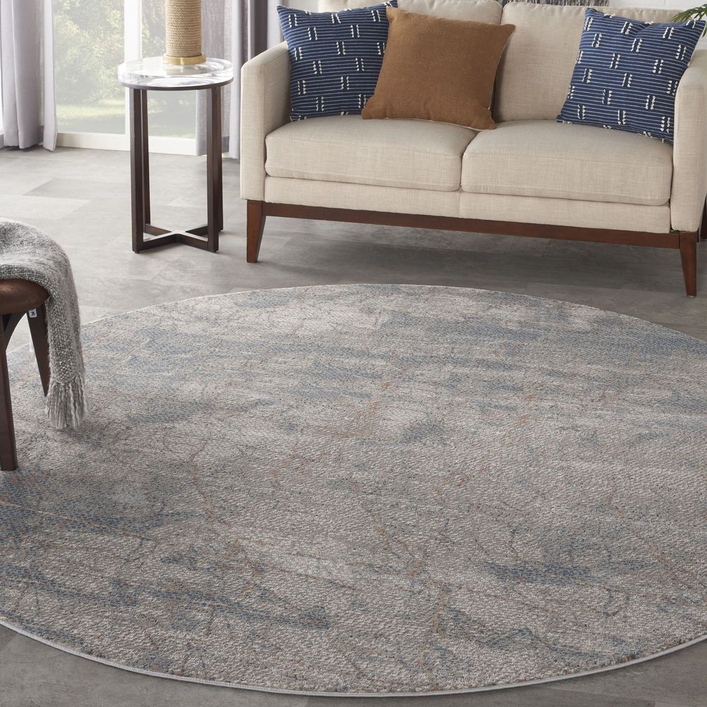 Nourison Rustic Textures RUS15 Round Rug - Light Grey &amp; Blue