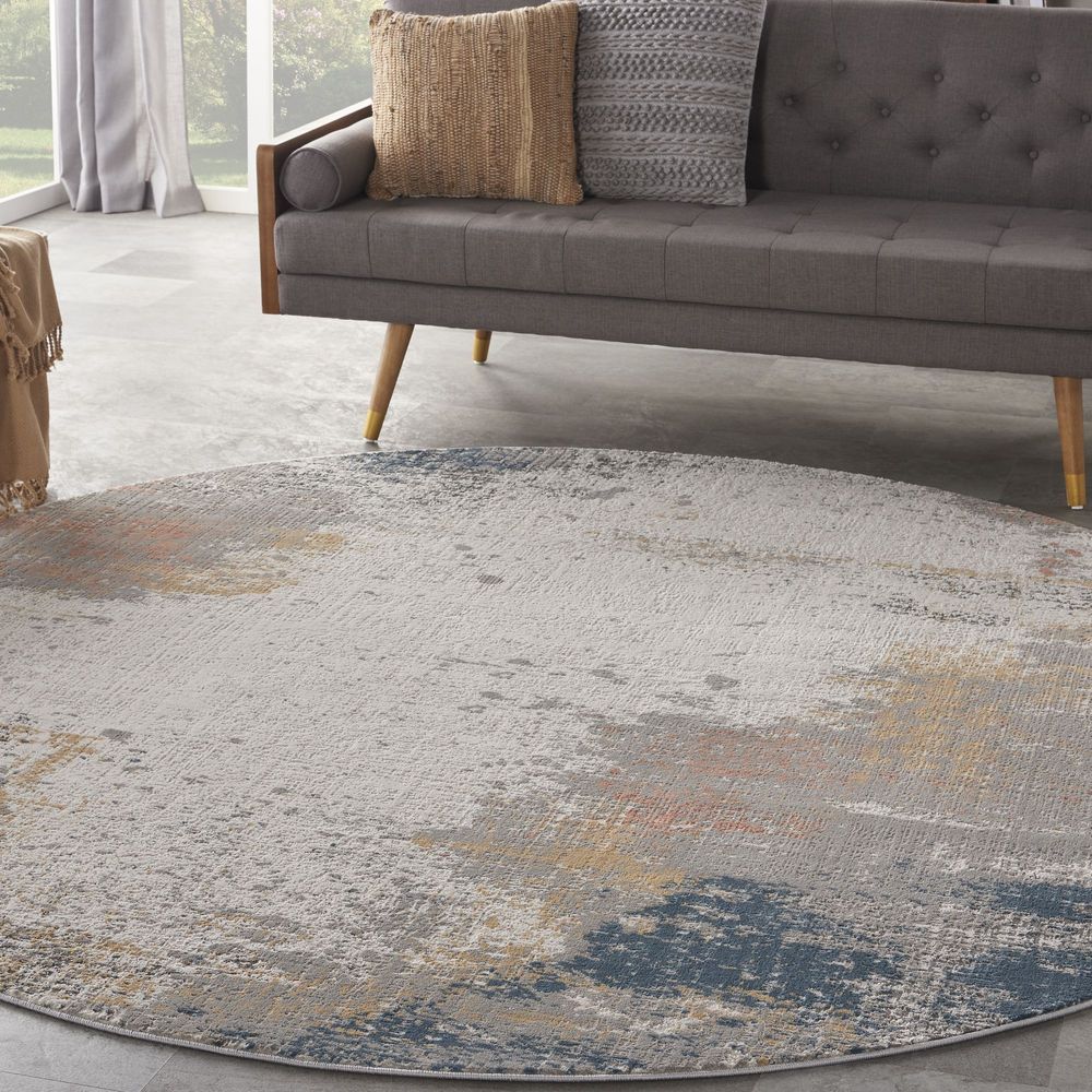 Nourison Rustic Textures RUS13 Round Rug - Grey &amp; Blue