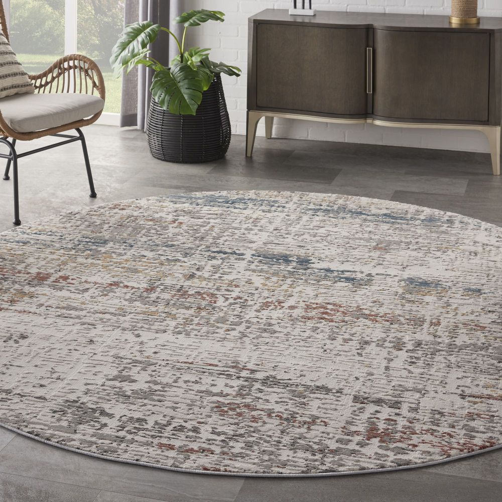 Nourison Rustic Textures RUS14 Round Rug - Light Grey &amp; Multicolour