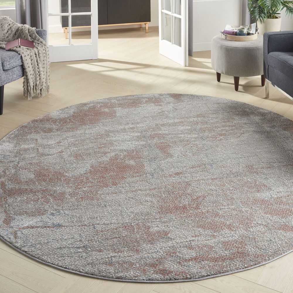 Nourison Rustic Textures RUS15 Round Rug - Light Grey &amp; Rust