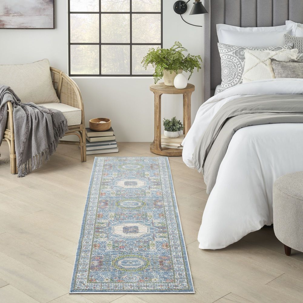 Nourison Ankara Global ANR17 Runner Rug - Ivory &amp; Light Blue