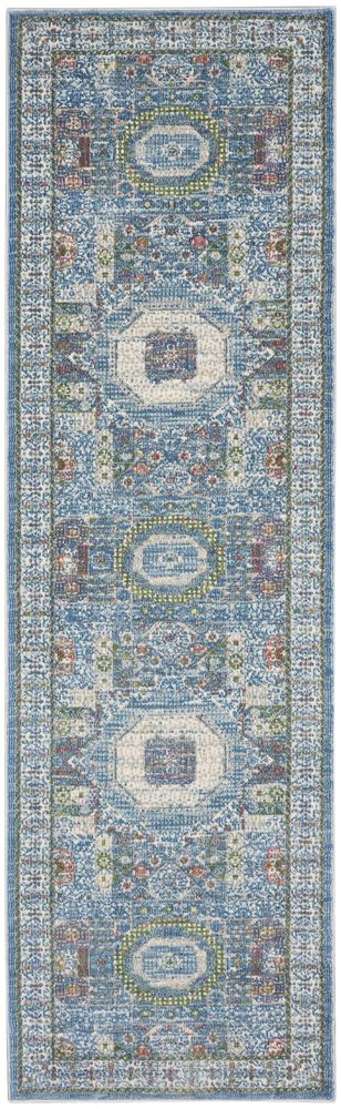 Nourison Ankara Global ANR17 Runner Rug - Ivory &amp; Light Blue