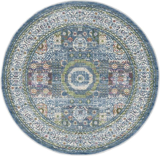 Nourison Ankara Global ANR17 Round Rug - Ivory &amp; Light Blue