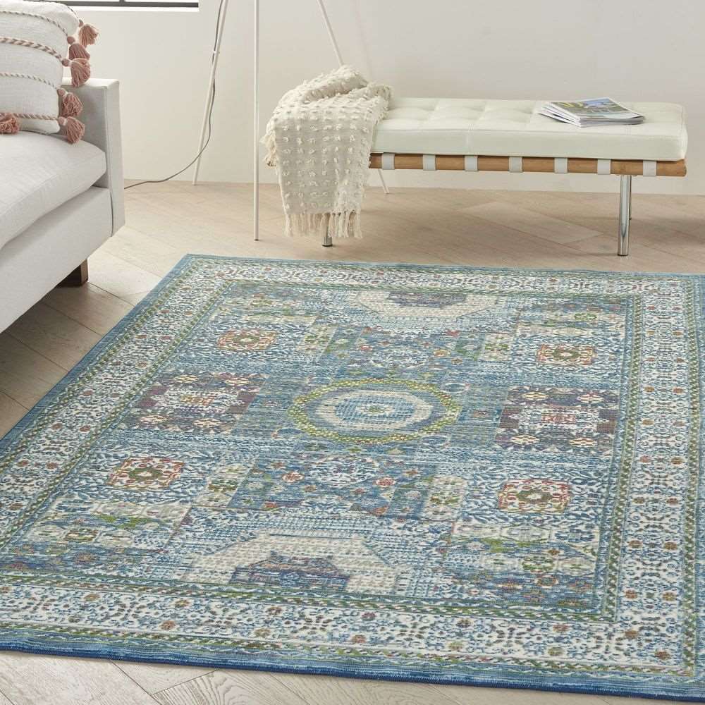 Nourison Ankara Global ANR17 Rug - Ivory &amp; Light Blue