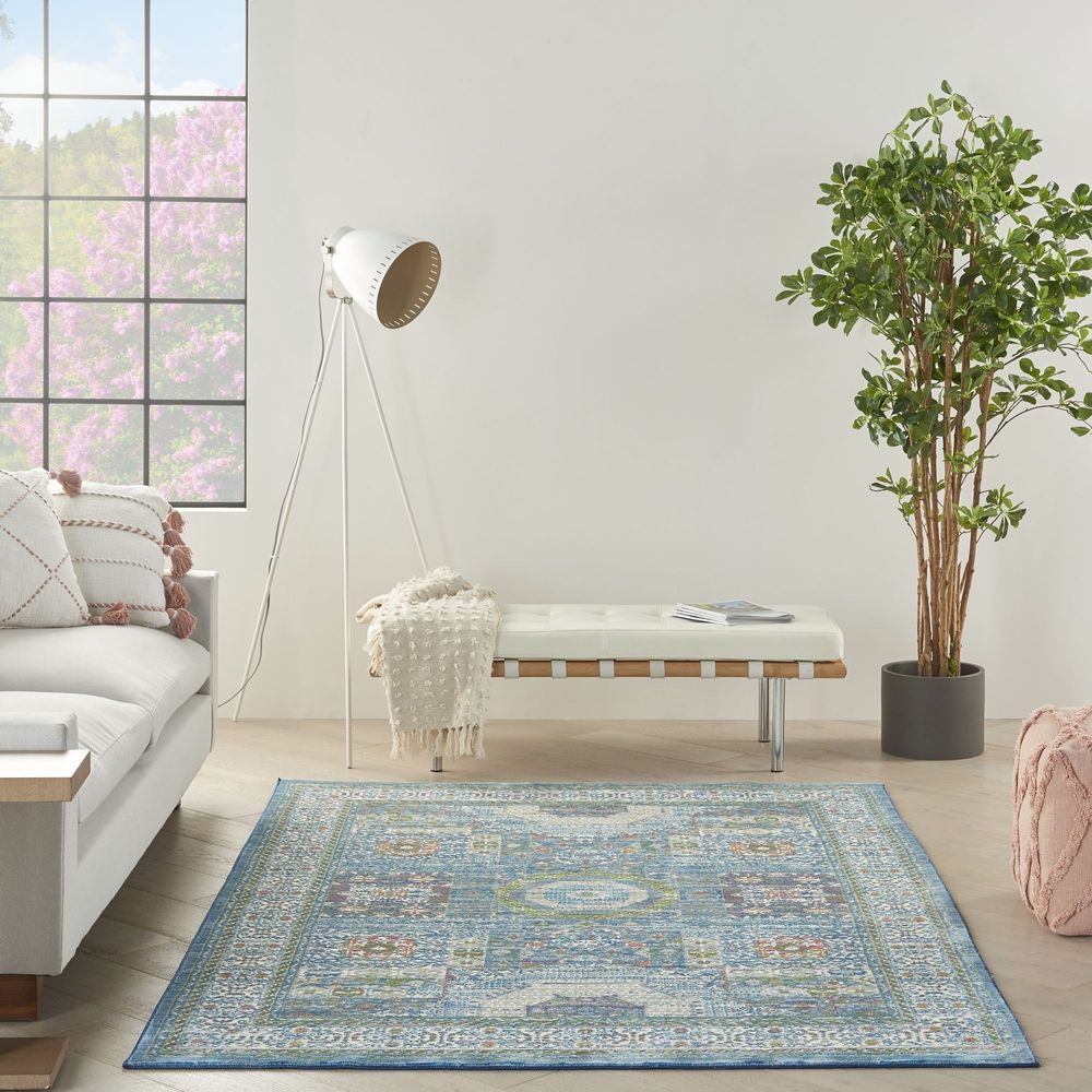 Nourison Ankara Global ANR17 Rug - Ivory &amp; Light Blue