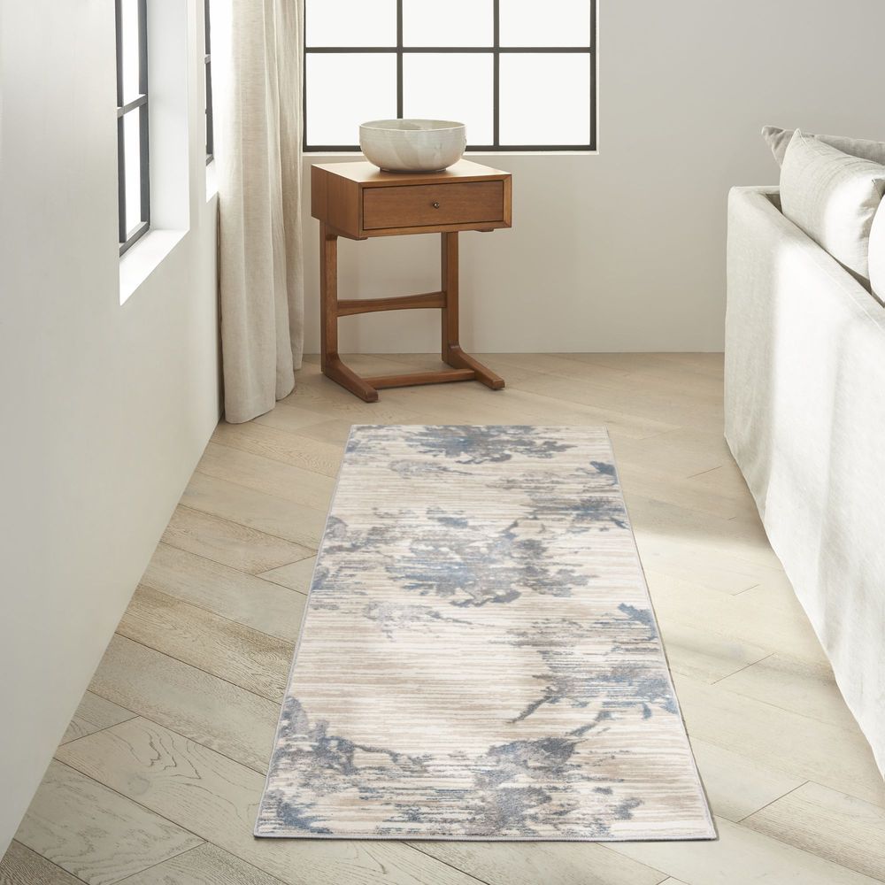 Calvin Klein CK005 Enchanting ECH01 Runner Rug - Ivory Grey &amp; Blue