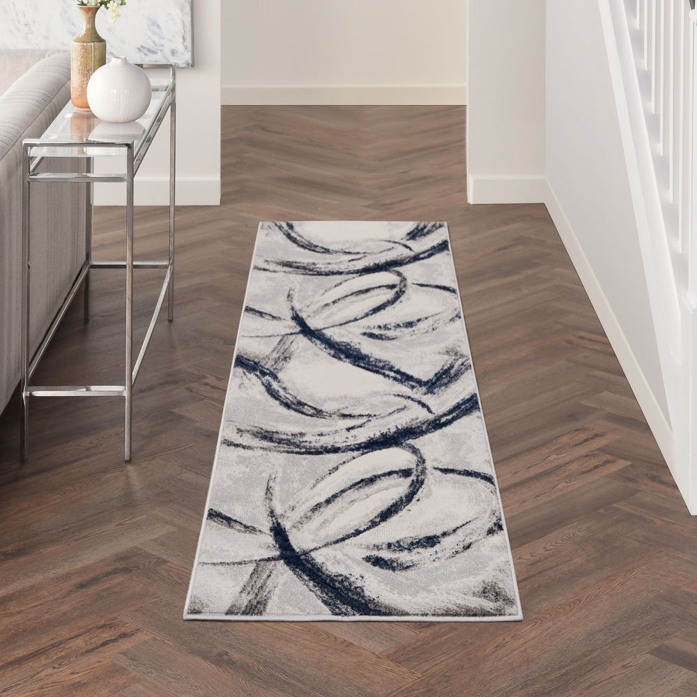 Nourison Brushstrokes BSK02 Runner Rug - Grey &amp; Navy