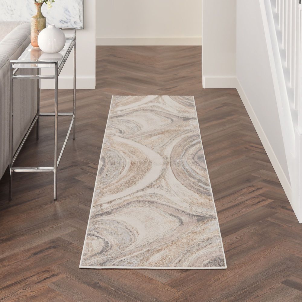 Nourison Brushstrokes BSK03 Runner Rug - Cream &amp; Grey