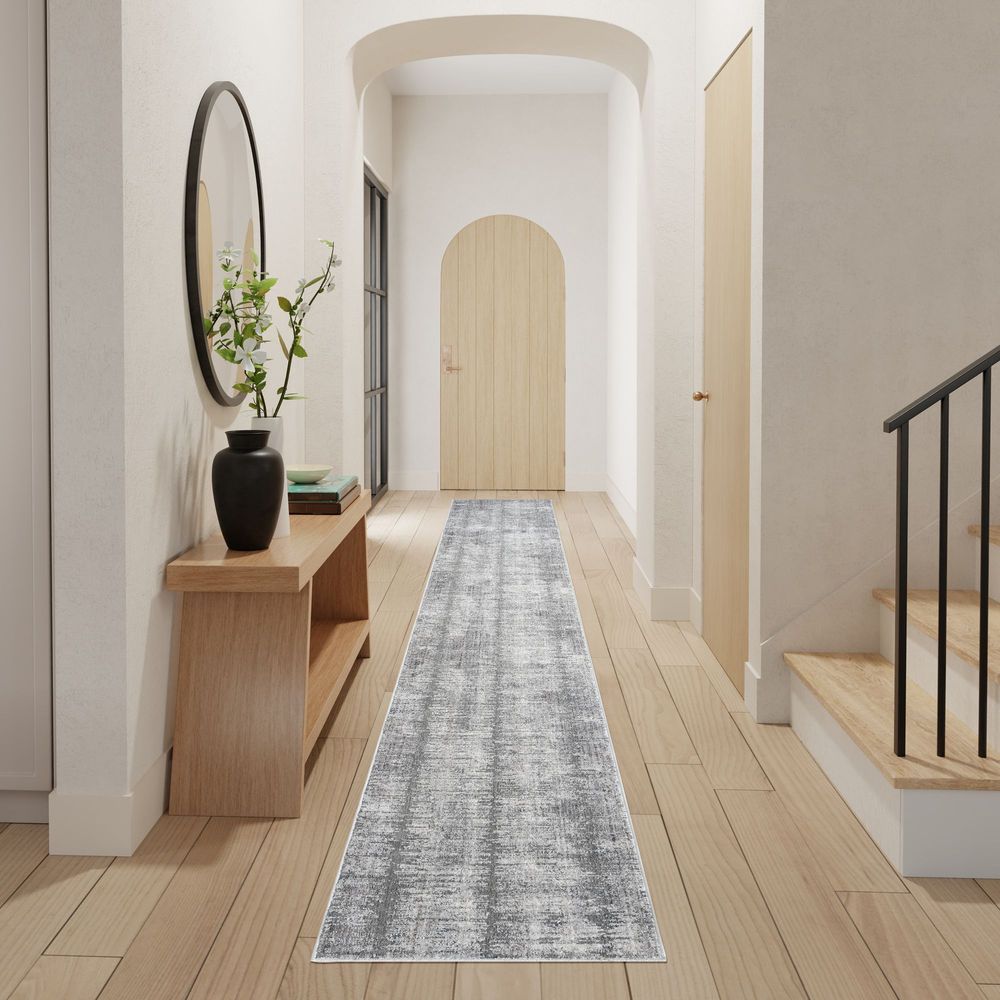 Nourison Abstract Hues ABH03 Runner Rug - Grey &amp; White