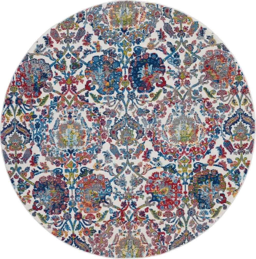 Nourison Ankara Global ANR06 Round Rug - Ivory &amp; Blue