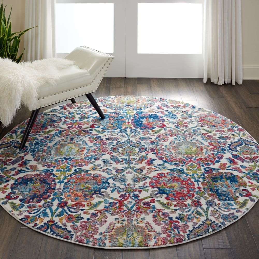 Nourison Ankara Global ANR06 Round Rug - Ivory &amp; Blue