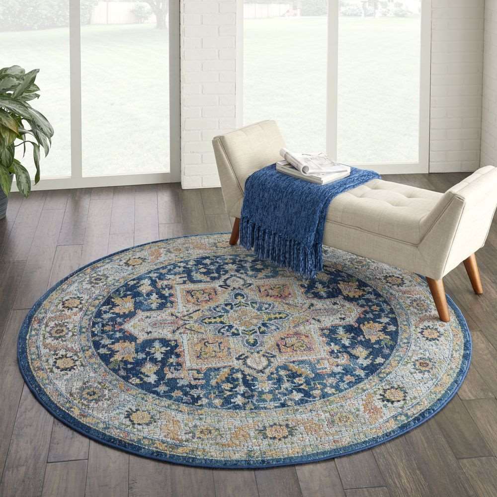 Nourison Ankara Global ANR11 Round Rug - Blue &amp; Multicolour