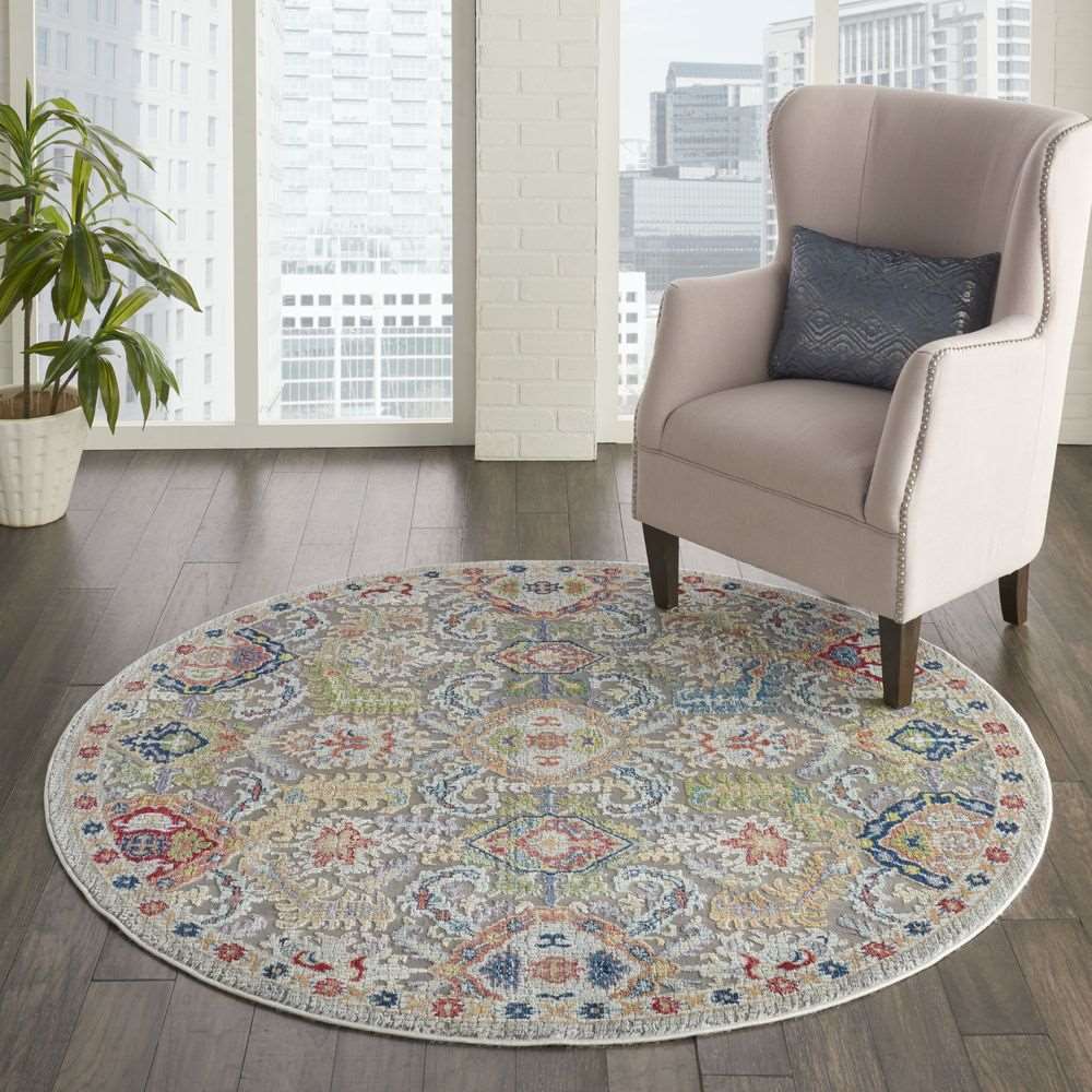 Nourison Ankara Global ANR12 Round Rug - Grey &amp; Multicolour