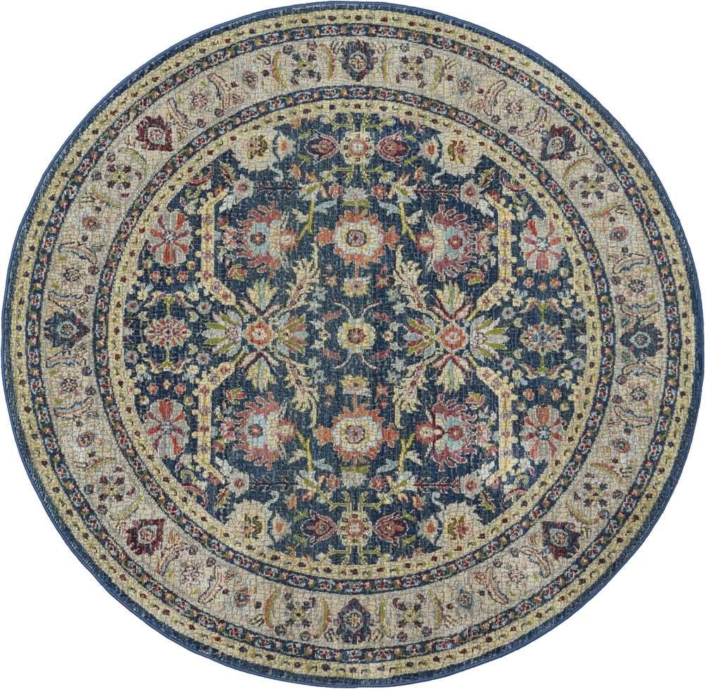 Nourison Ankara Global ANR13 Round Rug - Navy &amp; Multicolour