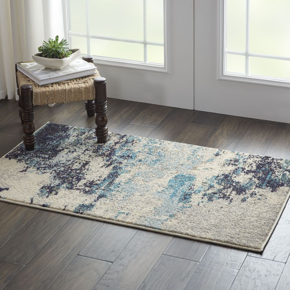 Nourison Celestial CES02 Rug - Ivory &amp; Teal Blue