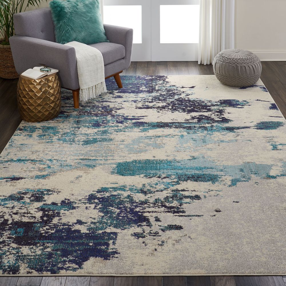 Nourison Celestial CES02 Rug - Ivory &amp; Teal Blue