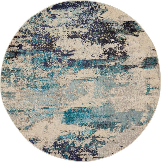 Nourison Celestial CES02 Round Rug - Ivory &amp; Teal Blue