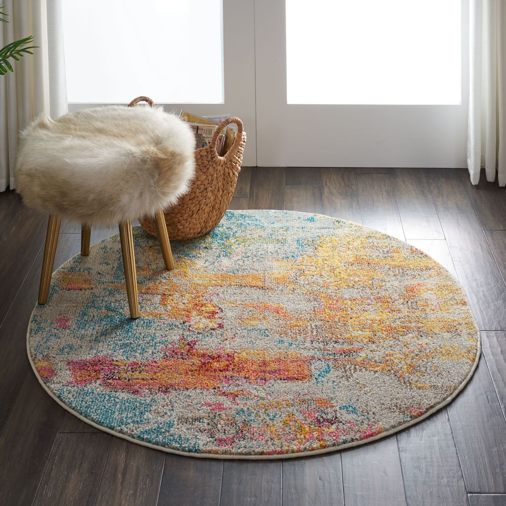 Nourison Celestial CES02 Round Rug - Sea Leaf