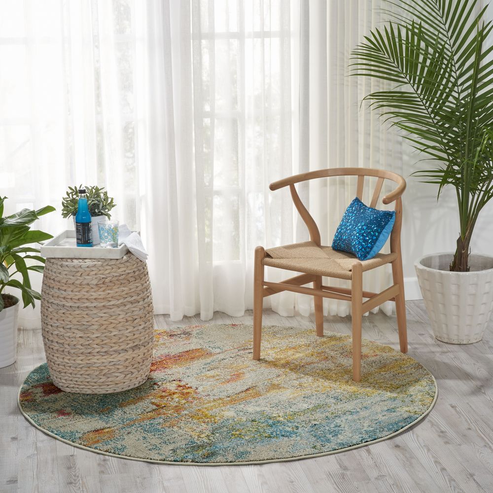 Nourison Celestial CES02 Round Rug - Sea Leaf