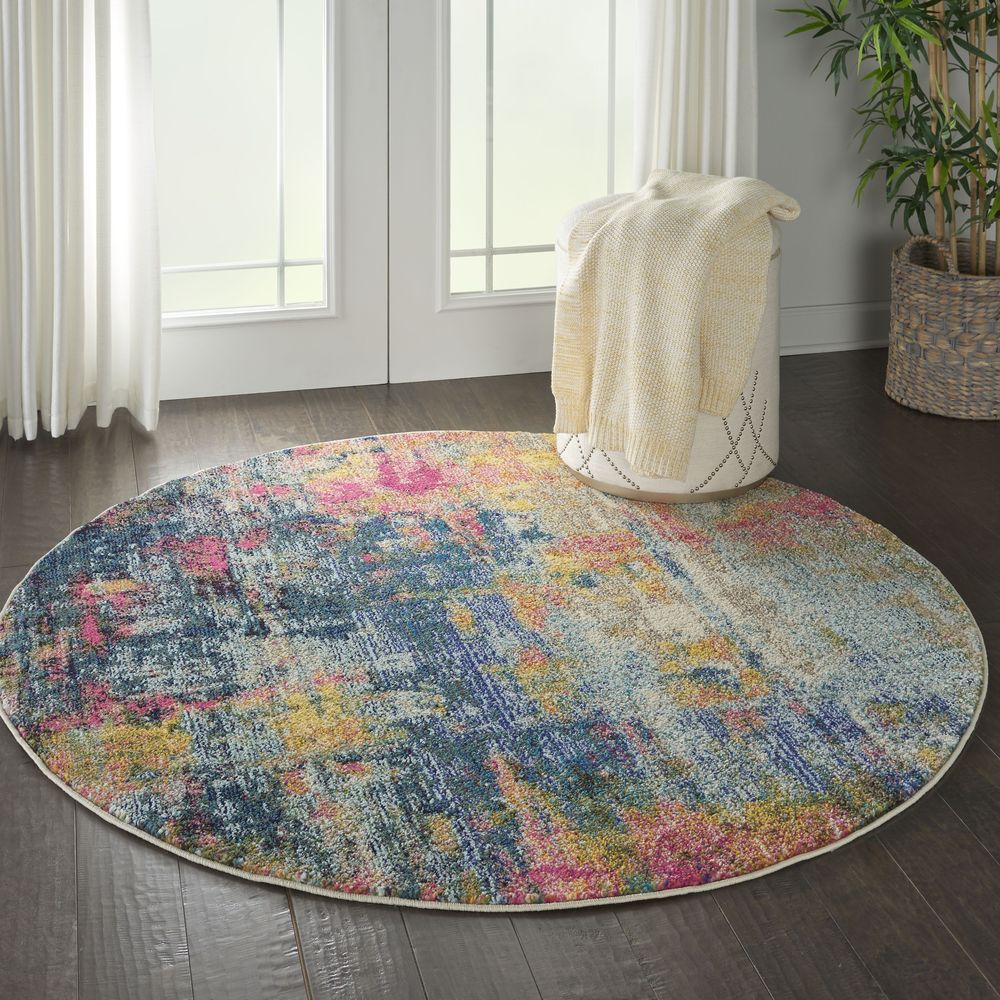 Nourison Celestial CES09 Round Rug - Blue &amp; Yellow