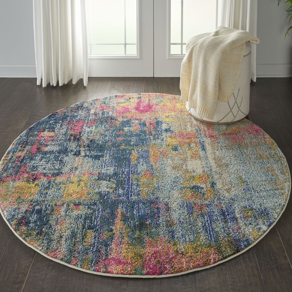 Nourison Celestial CES09 Round Rug - Blue &amp; Yellow