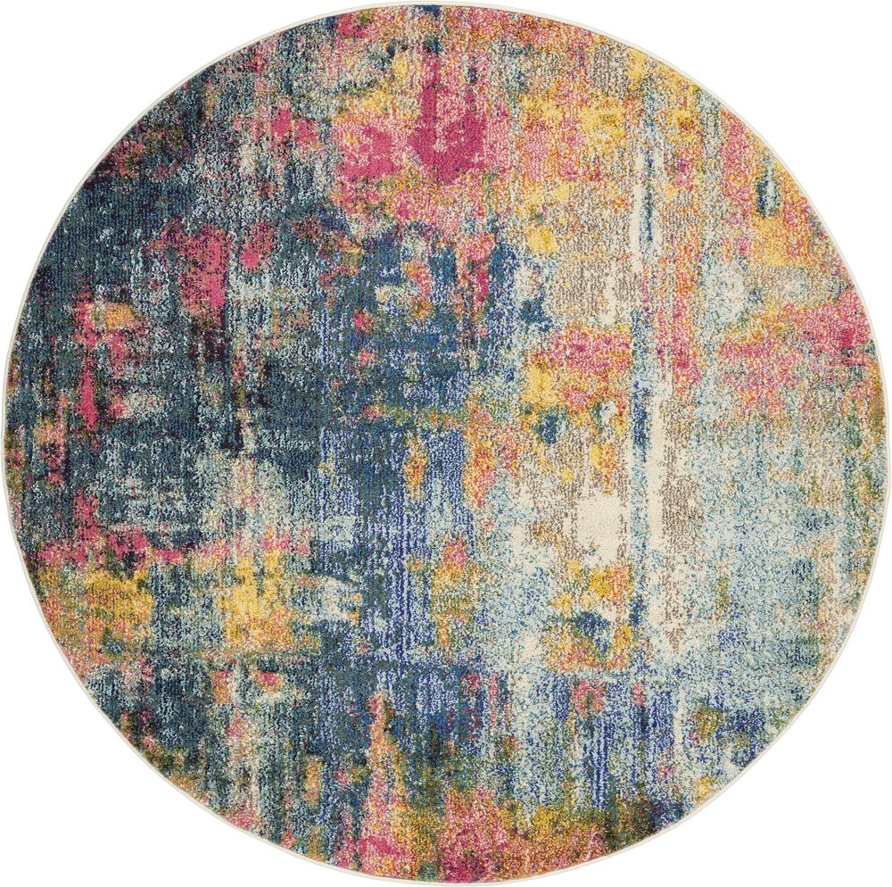 Nourison Celestial CES09 Round Rug - Blue &amp; Yellow