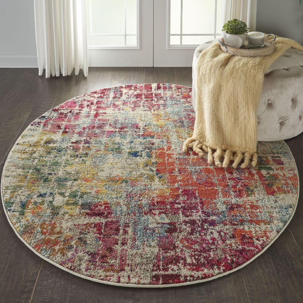 Nourison Celestial CES13 Round Rug - Pink &amp; Multicolour